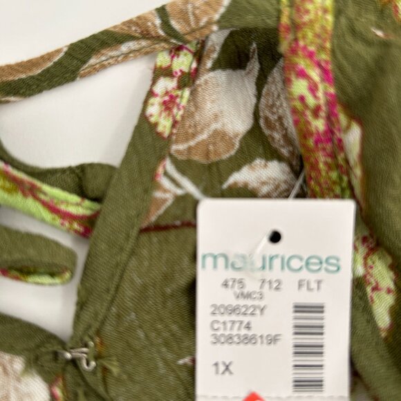 Maurices Womens size 1X Green Floral Surplice Peplum Top Blouse smocked waist - Picture 5 of 10